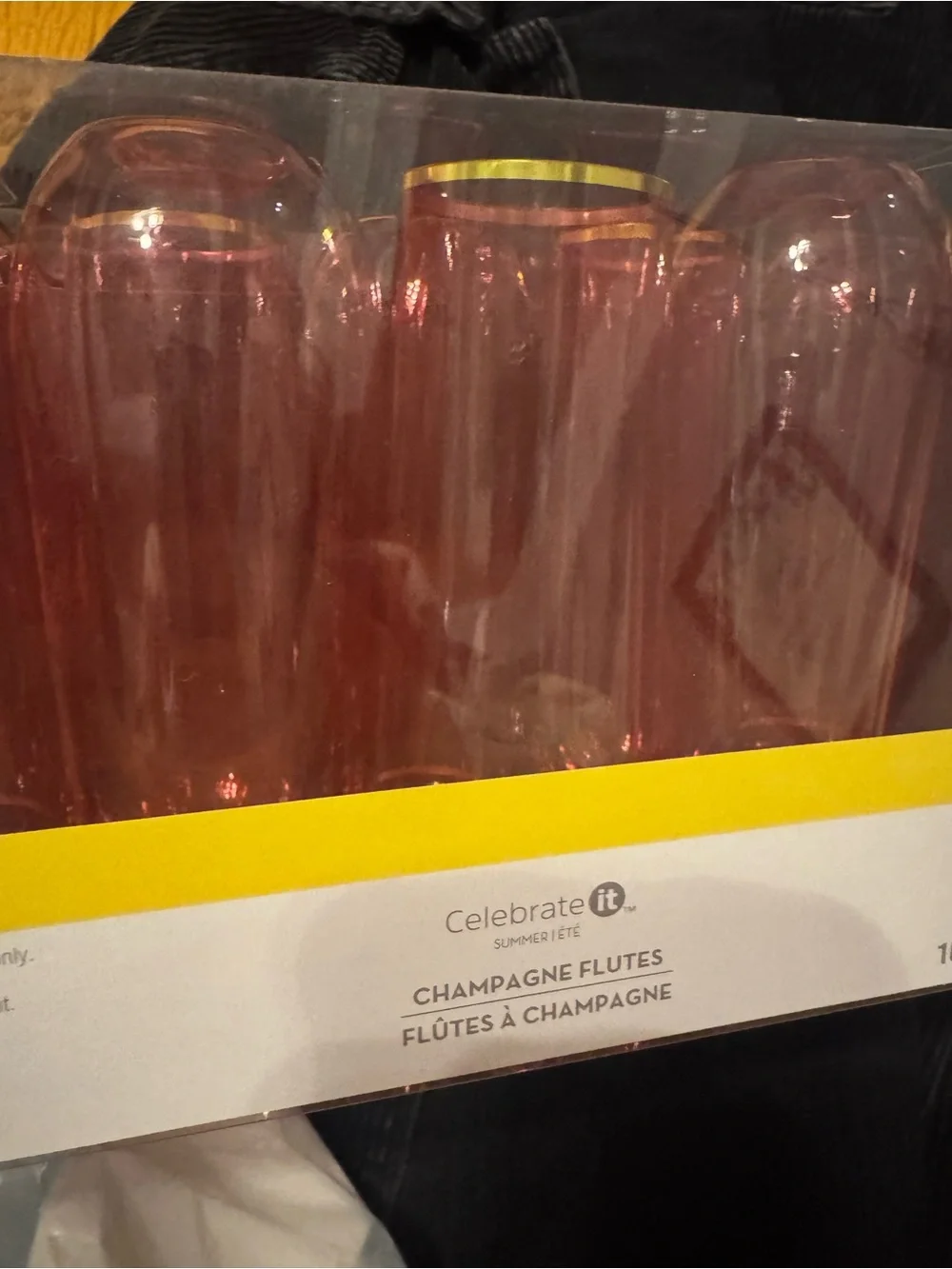 Celebrate It Rose Gold Plastic Champagne Flutes with Gold Rim - Set of 10